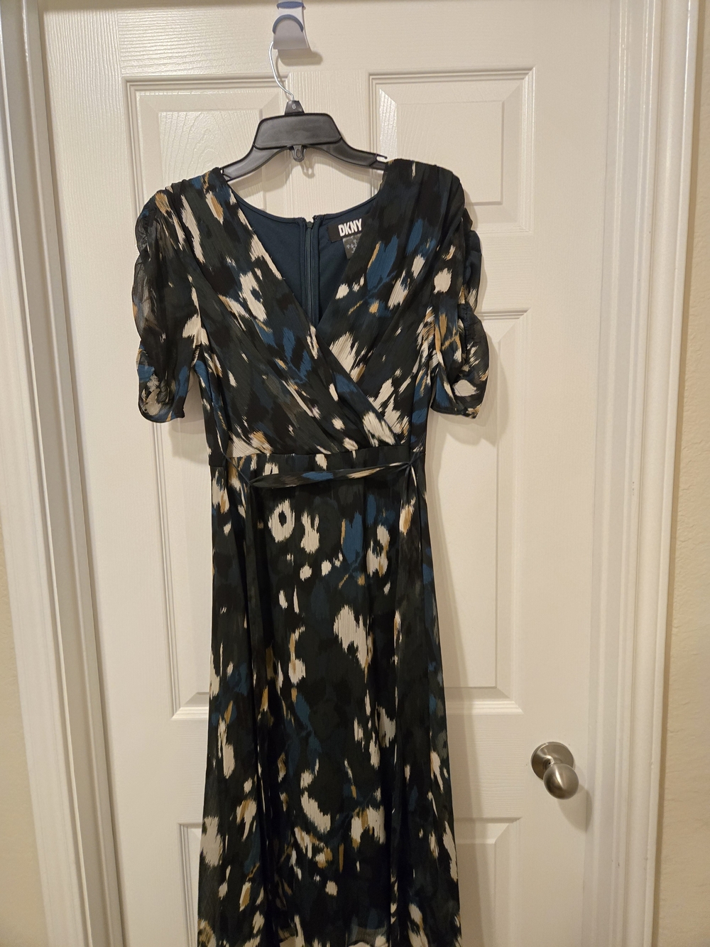DKNY Women's Blue Black Abstract Print Wrap Dress
